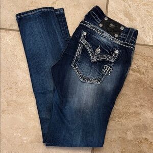 Miss Me Dark Blue Skinny Jeans with Embellished Details